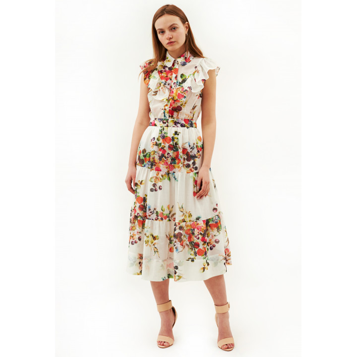 Dress "Faith" milky color with berry print