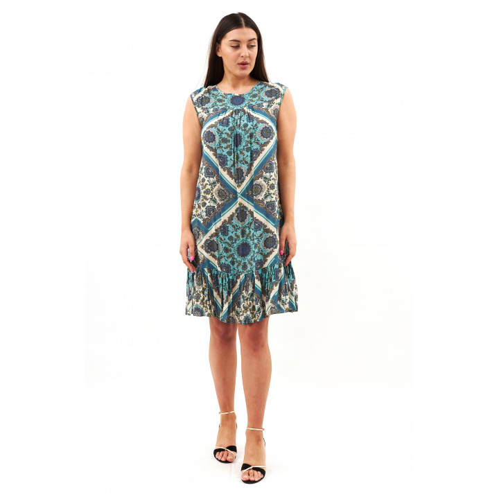 Dress "Arlekino-2" green color with geometric print