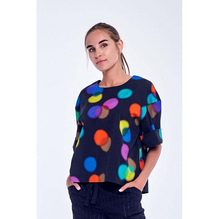 Sweatshirt "Aisha" black color with geometric print