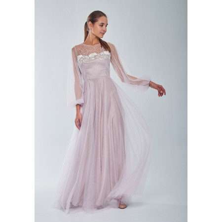 Dress "Aphrodite-1" powdery color with macrame lace