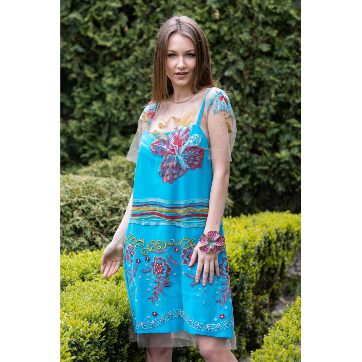 Dress "Dakey-2" blue color with embroidery