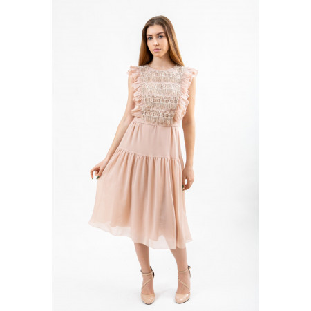 Dress "Courtney" peach color with macrame