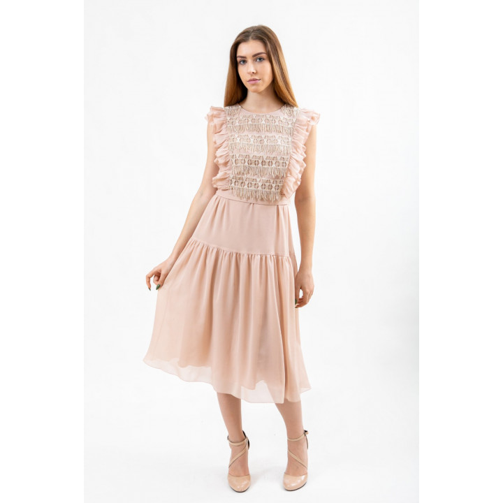 Dress "Courtney" peach color with macrame