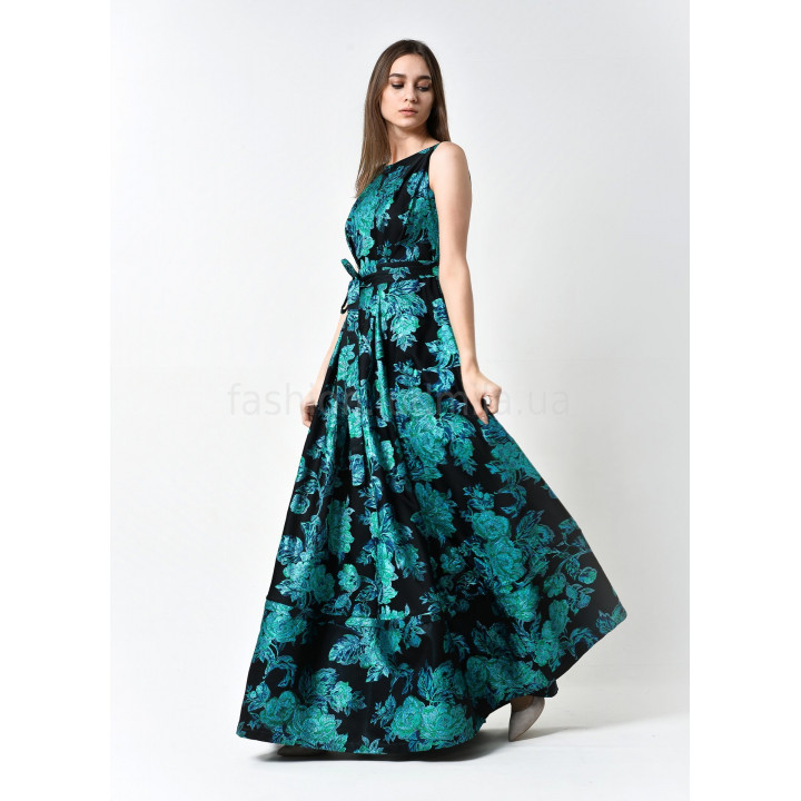 Black dress "Briana" with emerald floral print