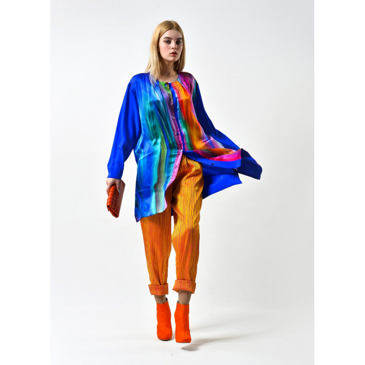 Tunic "Kiti" blue color with colored stripes