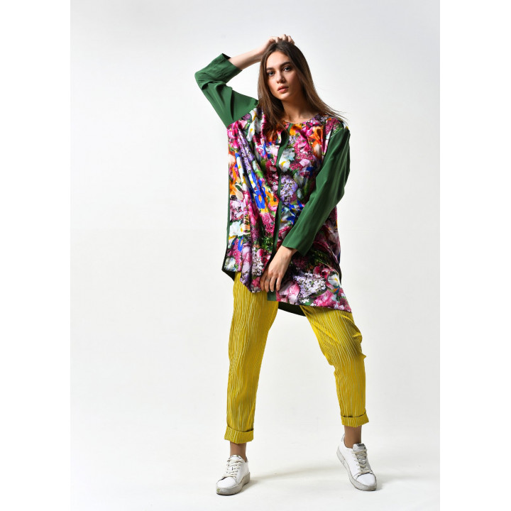 Tunic "Kiti" green color with floral print